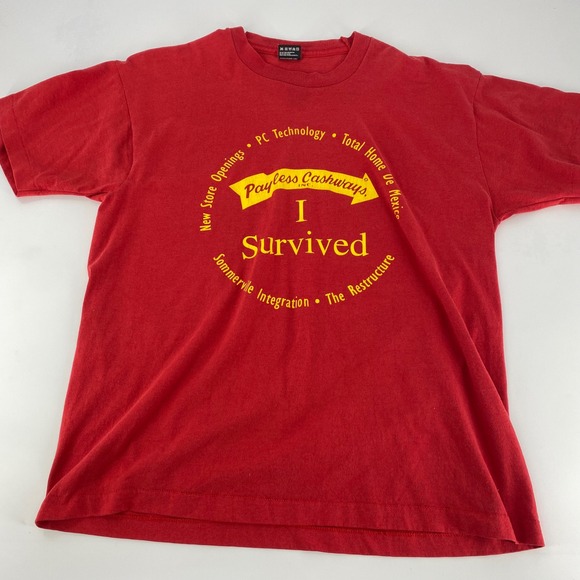 Vintage Payless Cashways I‎ Survived T Shirt Mens XL Red Graphic Tee